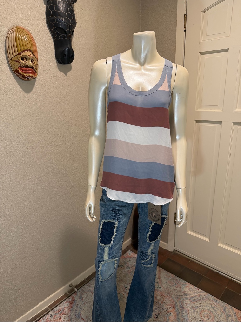 Express Colorblock Striped Sleeveless Tank w/ Zipper Back